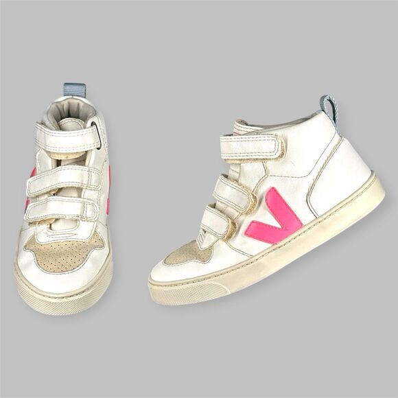 Veja Other - Veja Small V-10 Mid Sneakers Leather Toddler US 2 EU 33 White Pink